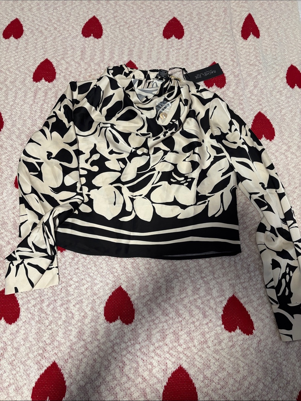 Rachel Zoe Black and White Floral Draped Crop Blouse